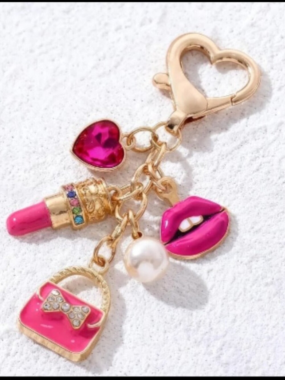 Glam Pink, Gold with Rhinestones Keychain  / Bag Charms